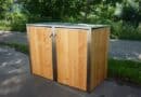2er Muelltonnenbox Holz Laerche Edelstahlrahmen Flachdach