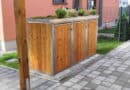 3er Muelltonnenbox Holz Laerche Edelstahlrahmen Pflanzdach