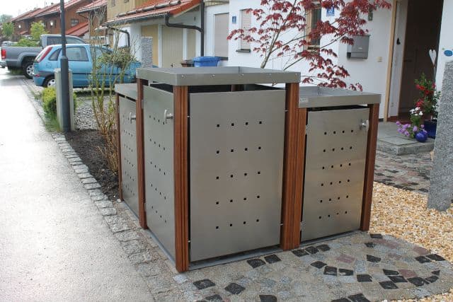 1er Mülltonnenbox Bangkirai Pflanzdach