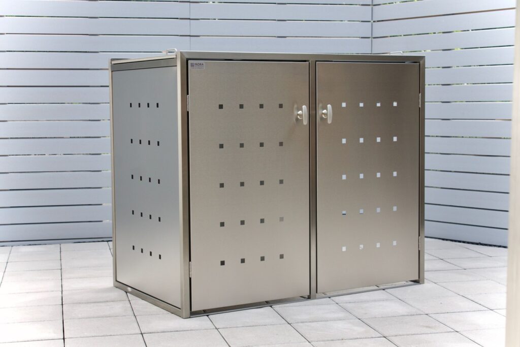 2er Mülltonnenbox Edelstahl Schiebedach