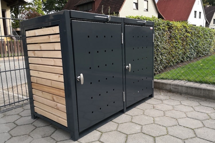 2er Mülltonnenbox Metall Farbe Holz