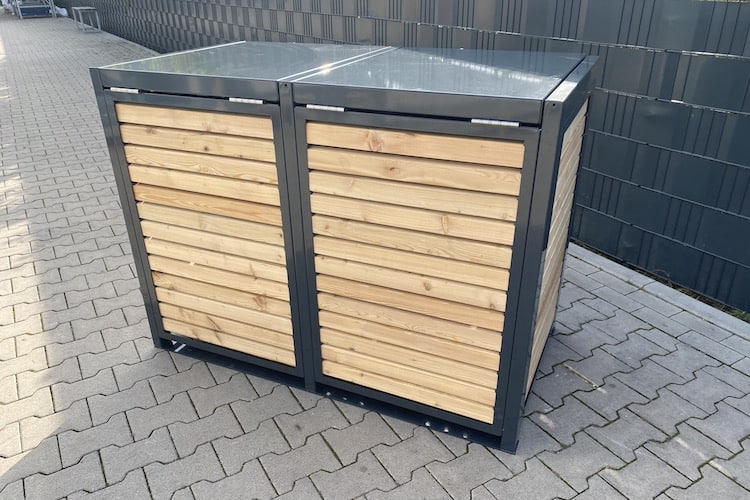 2er Mülltonnenbox Metall Farbe Lärche Rückseite
