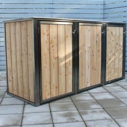 3er Mülltonnenbox Lärche vertikale Lattung Flachdach