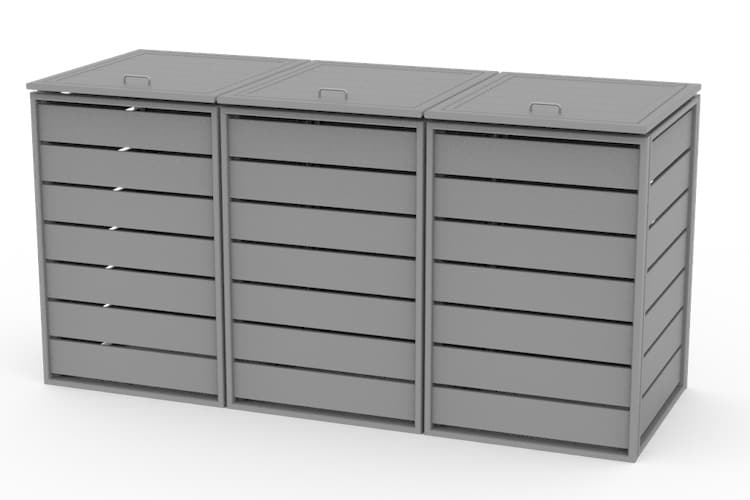 3er Mülltonnenbox Alu mit Lamelle 13 cm standard grau