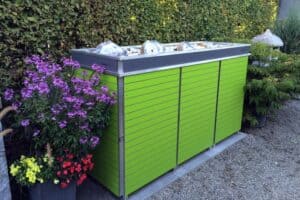 3er Mülltonnenbox HPL mit Plfanzdach