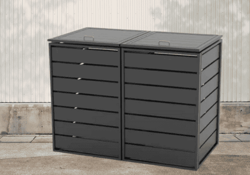 Moderne Mülltonnenbox aus Aluminium für Mülltrennung und Stauraum